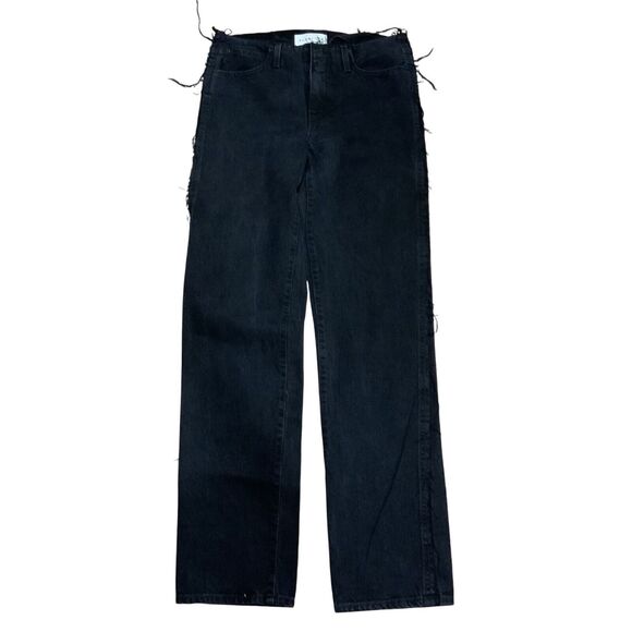 SLVRLAKE Sophie Distressed Mid-Rise Straight-Leg Jeans Black Size 26